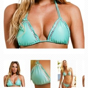 Vix Paula Hermanny Aqua Ripple Triangle Bikini Top with Rhinestones